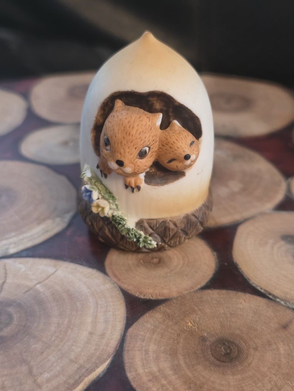 Vintage Enesco Squirrel & Baby Figurine Bisque Porcelain Miniature Cottagecore